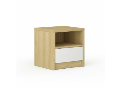 Mesa de noche marrón claro con 1 cajón, consola de madera de diseñador para dormitorio.