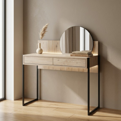Espejo de tocador marrón, tocador cosmético moderno de lujo de madera.