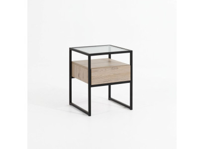 Dormitorio Mesa de noche moderna Tablero de cristal Estructura de metal Muebles de madera