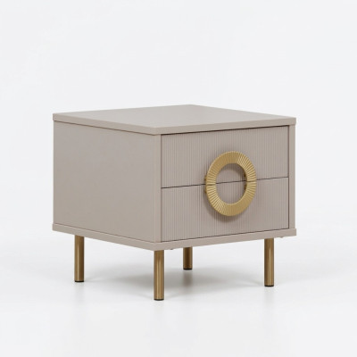 Mesa de noche beige de diseñador con 2 cajones para la consola de la cama del dormitorio.