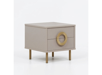 Mesa de noche beige de diseñador con 2 cajones para la consola de la cama del dormitorio.