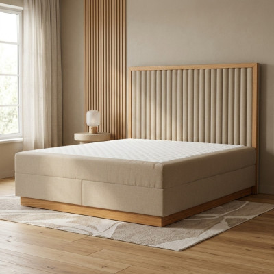 Habitación de dormir beige-marrón Cama Diseñador Camas Dobles Cama textil