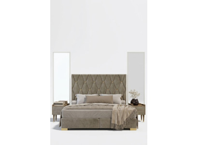 Dormitorio gris Cama doble Mesas de noche de diseñador Lujo Juego de 3 piezas