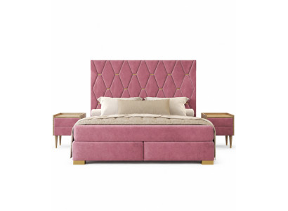 Conjunto de dormitorio beige: cama doble, armario, cómoda y 2 mesitas de noche.