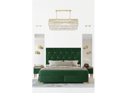 Elegante dormitorio verde cama doble marco de cama de madera mesitas de noche