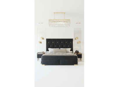 Juego de dormitorio negro con cama doble y 2 mesitas de noche de lujo, conjunto de 3 piezas.