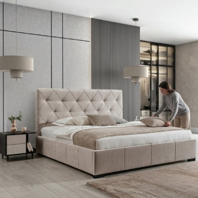 Cama tapizada de lujo Cabecera alta Dormitorio Decoración