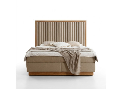 Dormitorio beige Cama doble 2 mesitas de noche de lujo Muebles de madera noble de 3 piezas
