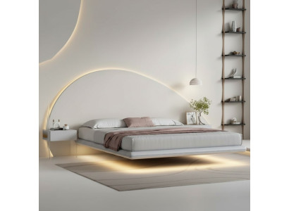 Cama de pared gris Muebles de dormitorio modernos Estructura de madera Camas LED Nuevas