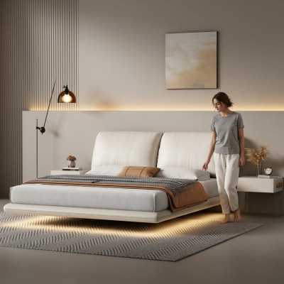 Literally, the translation is: Cama de pared blanca Dormitorio Diseñador Estructura de madera Muebles Camas dobles