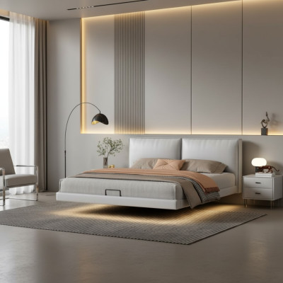 Dormitorio blanco cama de pared, camas de diseñador marco de madera, camas dobles