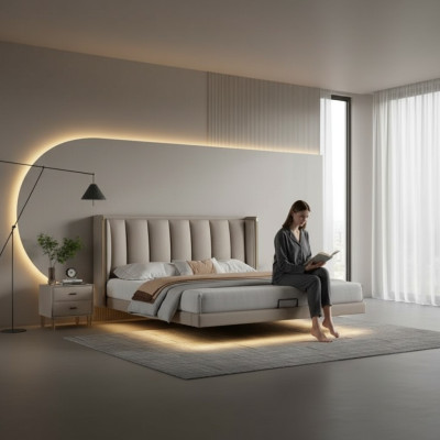 Dormitorio blanco cama doble lujo diseño muebles marco de madera camas