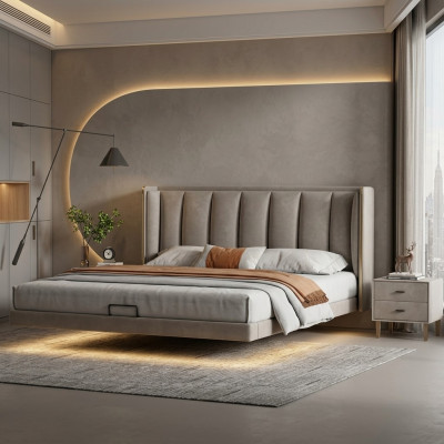 Dormitorio blanco cama doble lujo diseño muebles marco de madera camas