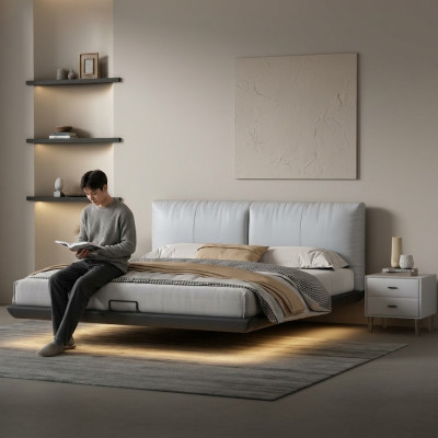 Dormitorio blanco Cama de diseñador Camas de lujo Camas dobles de cuero Nuevas