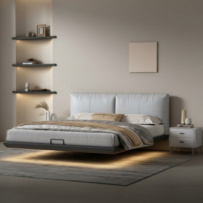 Dormitorio blanco Cama de diseñador Camas de lujo Camas dobles de cuero Nuevas