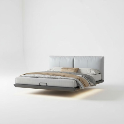 Dormitorio blanco Cama de diseñador Camas de lujo Camas dobles de cuero Nuevas