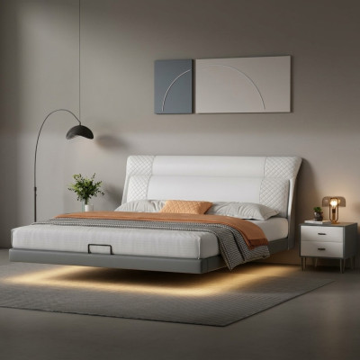 Blanco dormitorio cama diseñador camas de cuero camas textiles camas dobles
