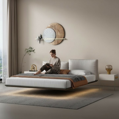 Cama de pared blanca Diseño de cama LED moderna Cama doble dormitorio moderno Nuevo