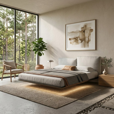 Cama de pared blanca Diseño de cama LED moderna Cama doble dormitorio moderno Nuevo