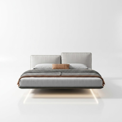 Cama de pared blanca Diseño de cama LED moderna Cama doble dormitorio moderno Nuevo