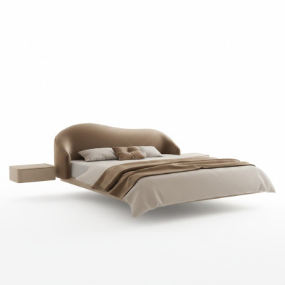 Cama de pared beige, camas de dormitorio de diseñador, camas dobles de lujo de madera.