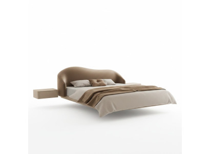Cama de pared beige, camas de dormitorio de diseñador, camas dobles de lujo de madera.