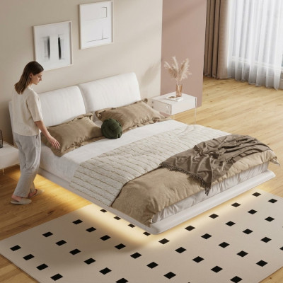 Dormitorio blanco Cama de diseñador Camas textiles de lujo de madera Camas dobles