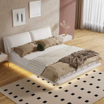 Dormitorio blanco Cama de diseñador Camas textiles de lujo de madera Camas dobles