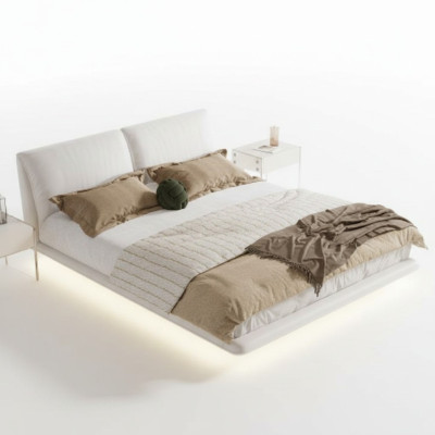 Dormitorio blanco Cama de diseñador Camas textiles de lujo de madera Camas dobles