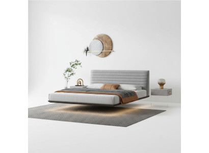 Cama de pared gris Diseño de dormitorio LED Camas dobles modernas