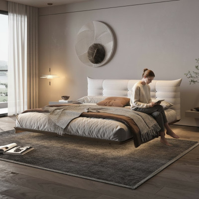 Dormitorio blanco Cama de diseño Cama de pared con LED Estructura de madera Muebles