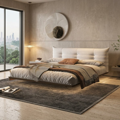 Dormitorio blanco Cama de diseño Cama de pared con LED Estructura de madera Muebles