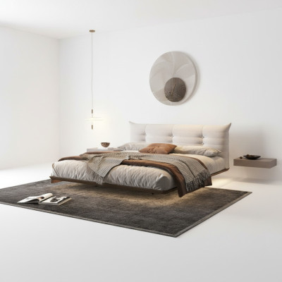 Dormitorio blanco Cama de diseño Cama de pared con LED Estructura de madera Muebles