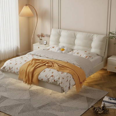 Dormitorio Estructura de madera Muebles Cama doble blanca Camas de cuero Camas textiles