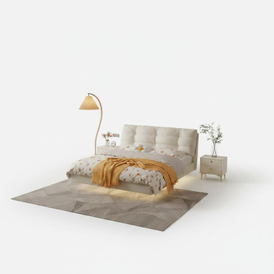 Dormitorio Estructura de madera Muebles Cama doble blanca Camas de cuero Camas textiles