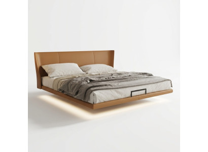 Cama de pared marrón Diseñador Dormitorio Muebles Estructura de madera Cama de cuero artificial