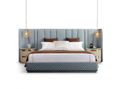 Gran dormitorio Cama doble Camas de diseñador Estructura de madera Cama tapizada