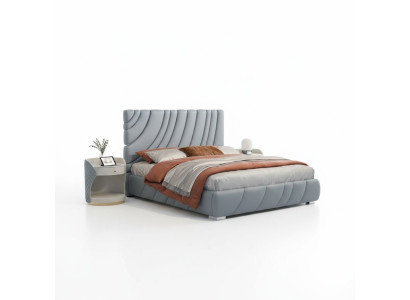 Cuero artificial gris Cama doble moderna Cama de acero inoxidable de lujo Estructura de madera