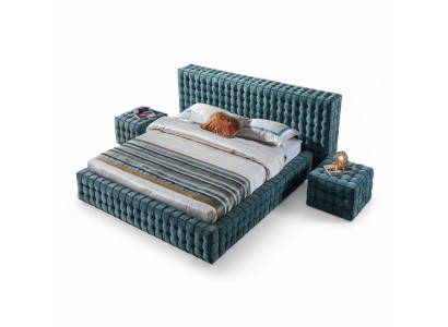 Lujo Turquesa Dormitorio Cama Diseñador Cama Doble Estructura de Madera Nueva