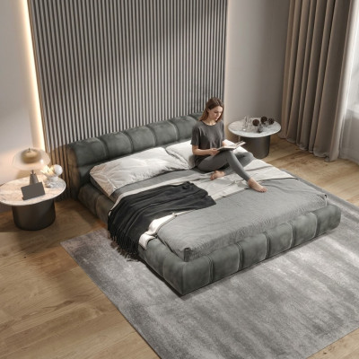 Cama de dormitorio gris bajo cama de diseñador cama doble estilo moderno