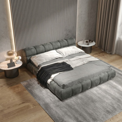 Cama de dormitorio gris bajo cama de diseñador cama doble estilo moderno
