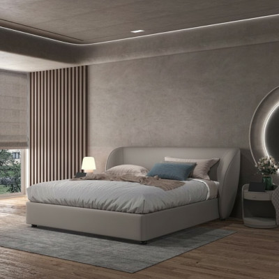 Dormitorio de diseñador gris cama doble camas textiles de madera camas de cuero