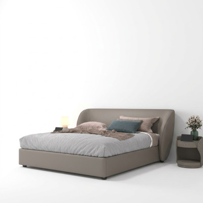 Dormitorio de diseñador gris cama doble camas textiles de madera camas de cuero