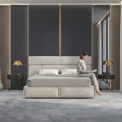 Cama doble gris diseño dormitorio muebles cama de cuero estructura de madera