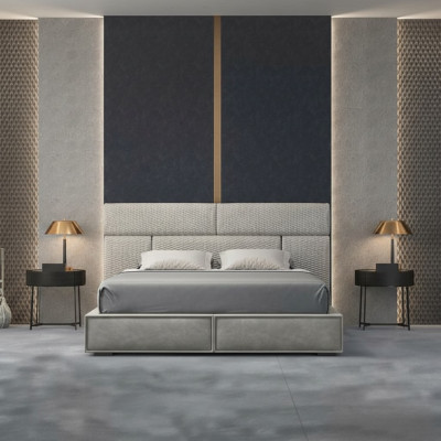 Cama doble gris diseño dormitorio muebles cama de cuero estructura de madera