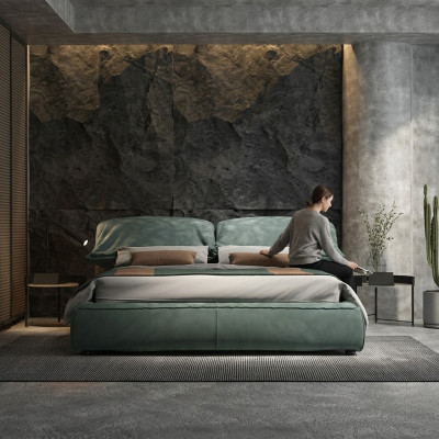 Dormitorio verde cama diseñador cama doble de lujo Material del bastidor de madera
