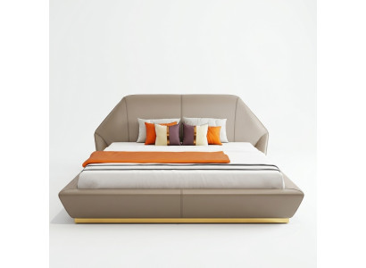Cama doble blanca moderna de dormitorio, muebles de diseño, armazón de madera.