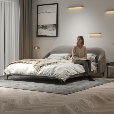 Cama de tela gris Dormitorio Camas de lujo Dobles elegantes Muebles con estilo