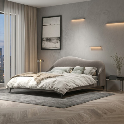 Cama de tela gris Dormitorio Camas de lujo Dobles elegantes Muebles con estilo