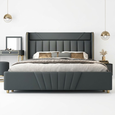 Dormitorio Cama gris Muebles de diseñador Materiales de lujo Estructura de madera